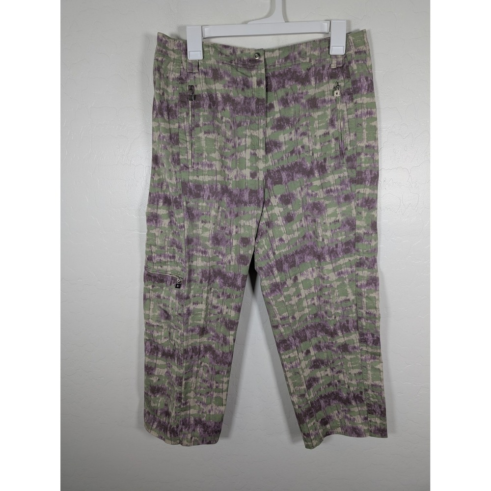 Jamie Sadock Pants Womens 10 Purple Green Tie Dye Cropped Stretch Golf Casual